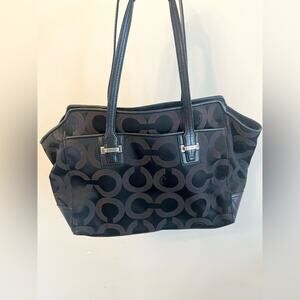 Coach Taylor Op Art Black Leather Alexis Carryall Purse Shoulder Tote vintage